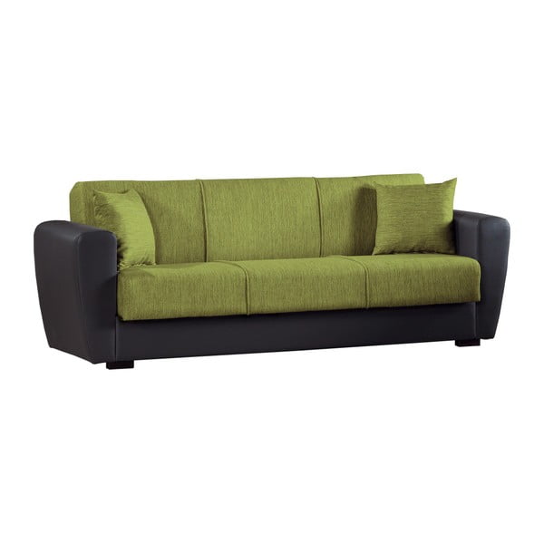 Zielono-czarna trzyosobowa sofa rozkładana ze schowkiem Esidra Comfort
