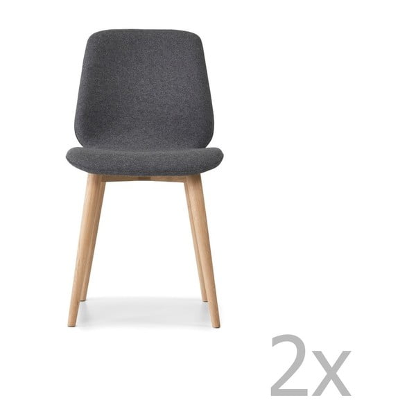 Komplet 2 szarych krzeseł z nogami z litego drewna dębowego WOOD AND VISION Cut