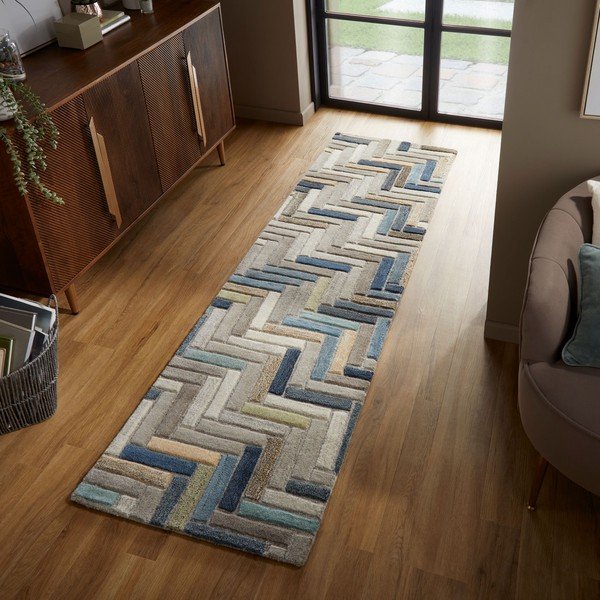 Szaro-niebieski chodnik wełniany Flair Rugs Russo, 60x230 cm-image-4
