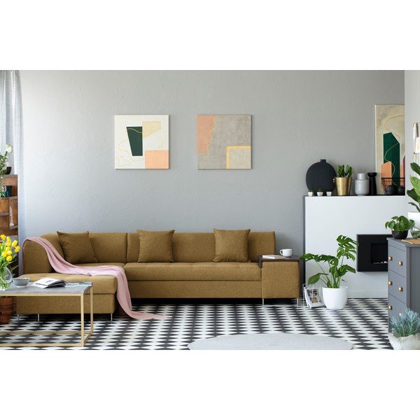 Miodowożółty narożnik z nogami w kolorze srebra Cosmopolitan Design Orlando, lewy róg-image-1