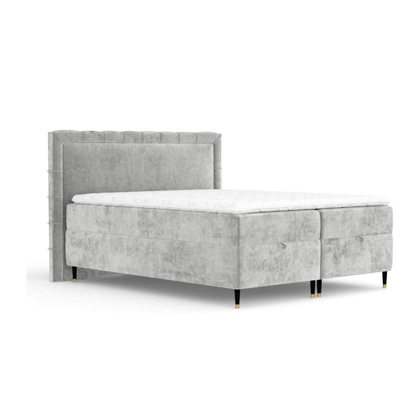 Jasnoszare łóżko boxspring ze schowkiem 200x200 cm Voyage – Maison de Rêve