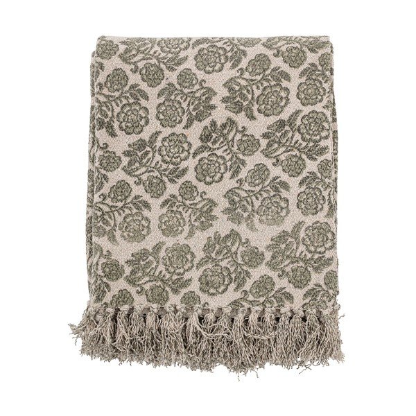 Szaro-zielony świąteczny pled z domieszką bawełny Bloomingville Ritchi, 150x120 cm-image-1