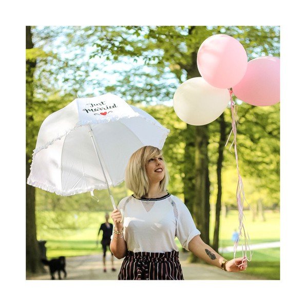 Biały parasol ślubny Just Married, ⌀ 90 cm-image-2