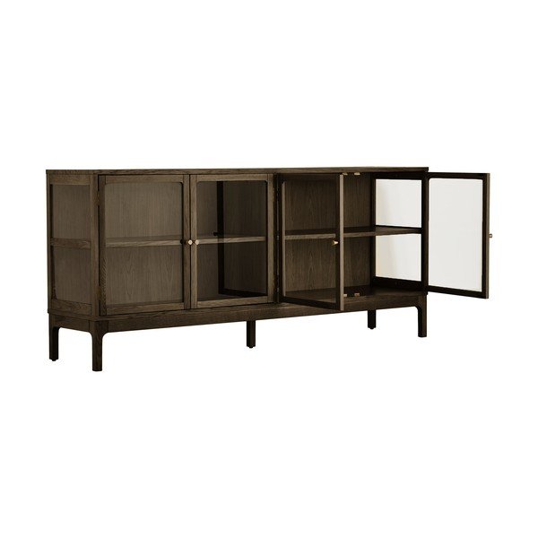 Ciemnobrązowa witryna w dekorze dębu 180x80x40 cm Zamora – House Nordic-image-3