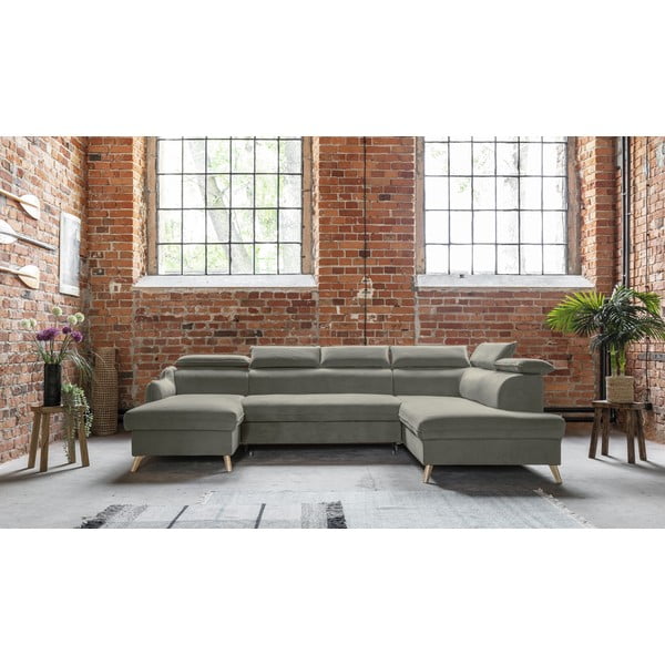 Jasnoszary aksamitny rozkładany narożnik (prawostronny/w kształcie litery U) Sweet Harmony – Miuform-image-1