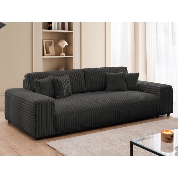 Ciemnoszara sztruksowa rozkładana sofa ze schowkiem 260 cm Justin  – Ropez-image-3