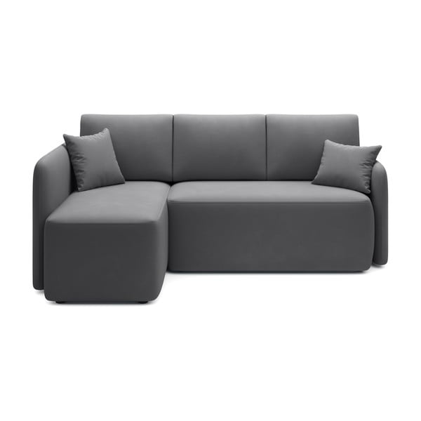 Szarobrązowy aksamitny rozkładany/ze schowkiem narożnik (lewostronny/z szezlongiem) Hadson – ELTAP