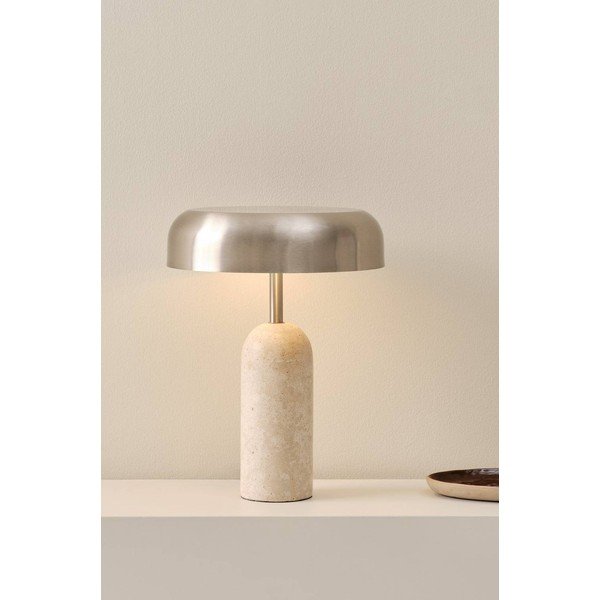 Lampa stołowa 
z trawertynu
 w kolorze srebra (wysokość 46 cm) Ina – Jotex-image-1