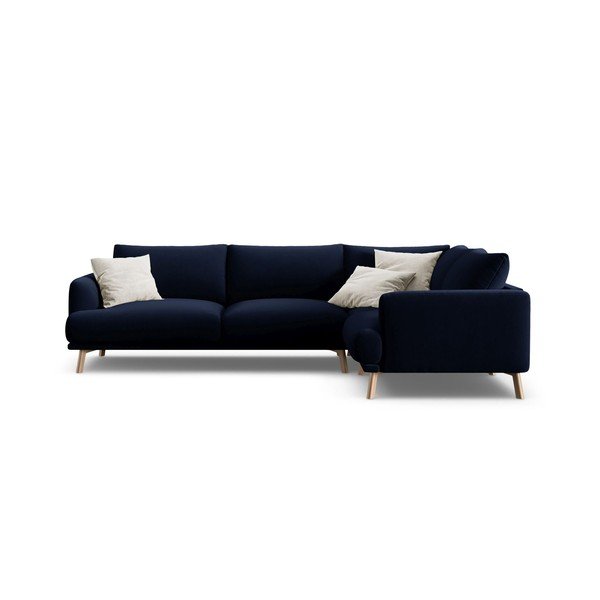 Ciemnoniebieski aksamitny narożnik (prawostronny/w kształcie litery L) Naomi – Micadoni 