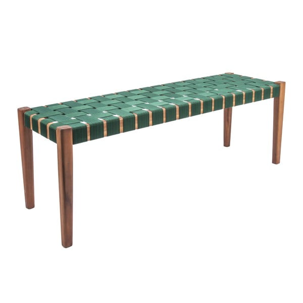Zielona ławka z drewna akacjowego z nylonowym obiciem Leitmotiv Weave