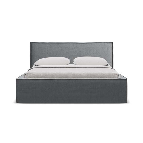 Ciemnoszare tapicerowane łóżko dwuosobowe ze schowkiem i stelażem 140x200 cm Anani – Makamii-image-3