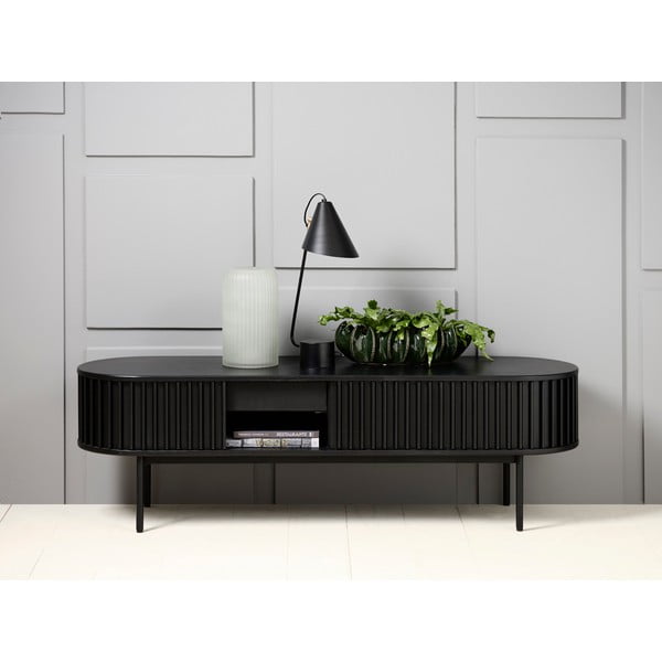 Czarna szafka pod TV w dekorze dębu 48x160 cm Siena – Unique Furniture-image-2