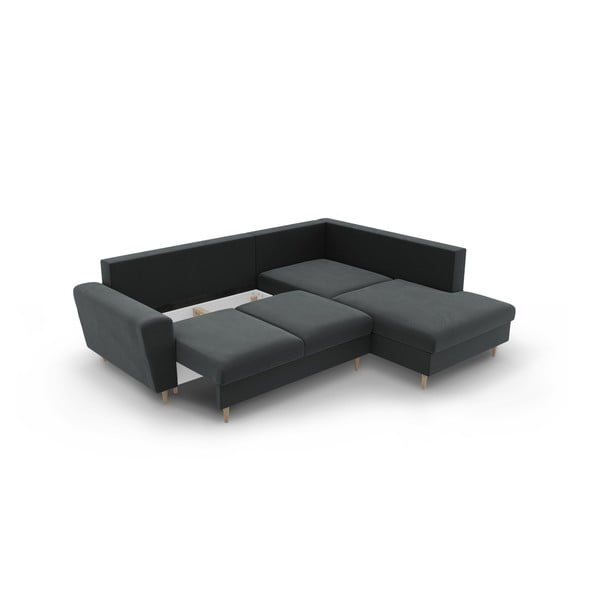 Ciemnoszary aksamitny rozkładany narożnik ze schowkiem (prawostronny/w kształcie litery L) Kyoto – Cosmopolitan Design-image-3