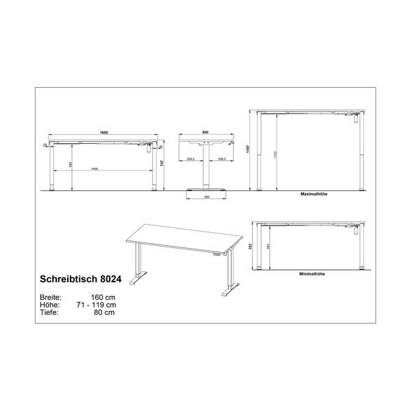 Biurko z regulowaną wysokością z elektryczną regulacją wysokości z blatem w dekorze dębu 80x160 cm Boras – Germania-image-3