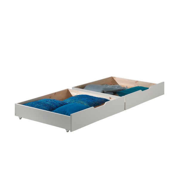 Białe piętrowe łóżko dziecięce z litego drewna sosnowego ze schowkiem 90x200 cm PINO – Vipack-image-3