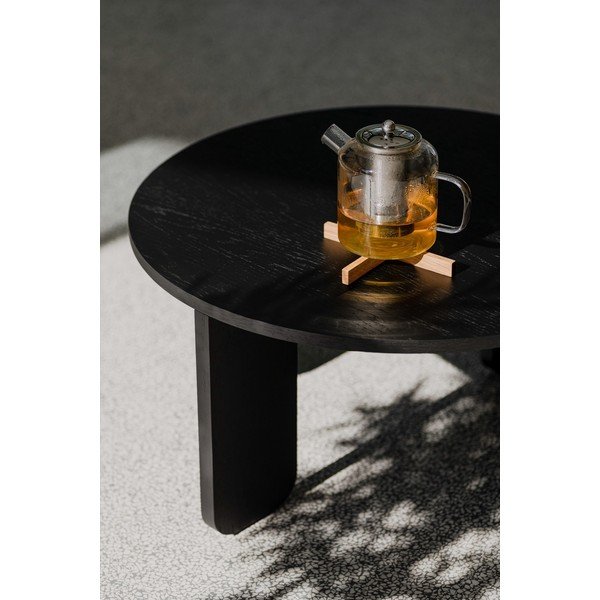 Czarny okrągły stolik z blatem w dekorze dębu ø 55 cm Kuvu – noo.ma-image-3