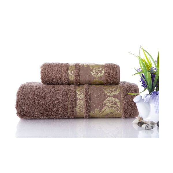 Zestaw 2 ręczników Antik Gold Light Brown, 70x140 i 50x90 cm