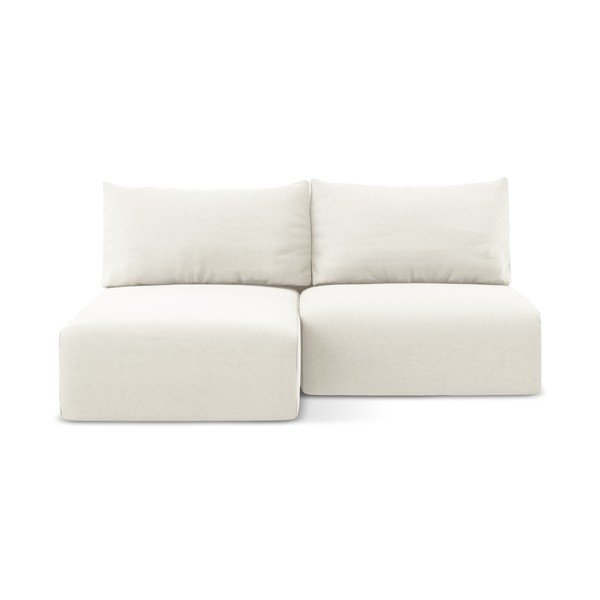 Kremowy aksamitny rozkładany/ze schowkiem narożnik (lewostronny/z szezlongiem) Kalena – Makamii