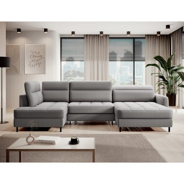 Jasnoszary aksamitny rozkładany/ze schowkiem narożnik (lewostronny/w kształcie litery U) Berrto – ELTAP-image-1