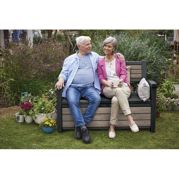 Brązowa plastikowa ławka ogrodowa Deco – Keter-image-3