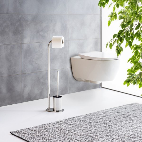 Stojak na papier toaletowy ze szczotką ze stali nierdzewnej w kolorze srebra z połyskiem Levante – Wenko-image-1