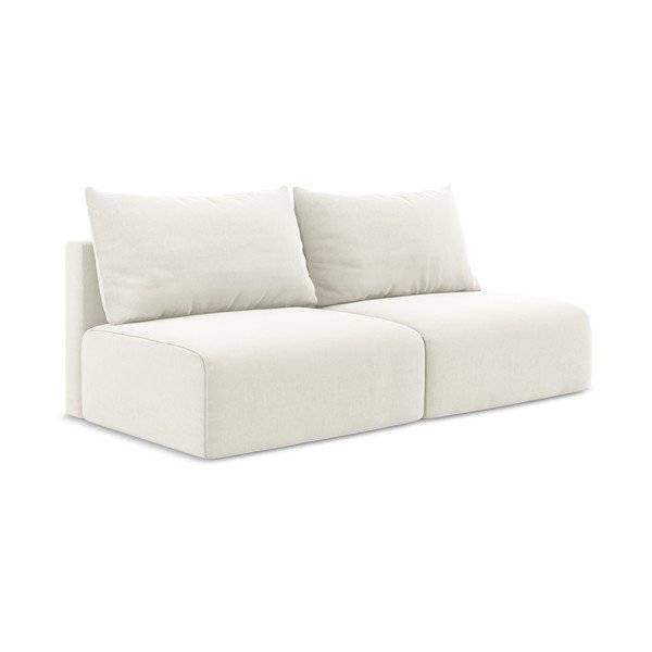 Kremowa aksamitna rozkładana/ze schowkiem sofa 216 cm Kalena – Makamii-image-2