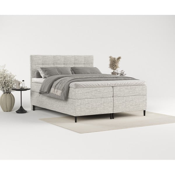 Jasnoszare łóżko boxspring ze schowkiem 200x200 cm Urbaneo – Maison de Rêve-image-1