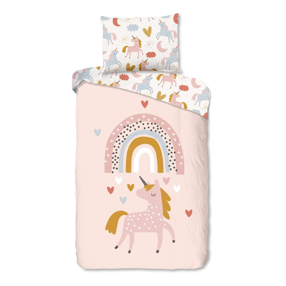 Różowa bawełniana pościel dziecięca jednoosobowa 140x200 cm Unilove – Good Morning