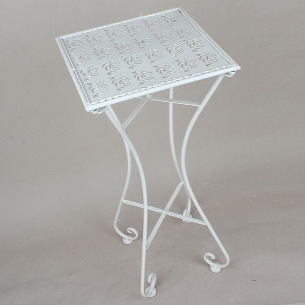 Biały stolik/kwietnik metalowy na doniczkę Dakls Garden