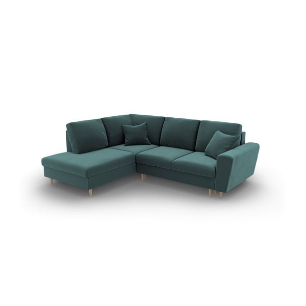 Morski aksamitny rozkładany narożnik ze schowkiem (lewostronny/w kształcie litery L) Kyoto – Cosmopolitan Design-image-1