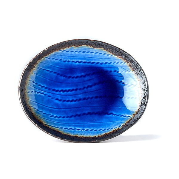Niebieski owalny półmisek ceramiczny MIJ Cobalt, 24x20 cm