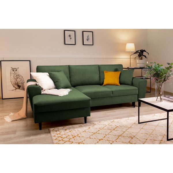 Zielony sztruksowy rozkładany narożnik Micadoni Home Moghan, lewostronny-image-1