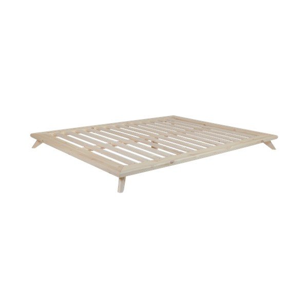 Łóżko dwuosobowe z drewna sosnowego z materacem Karup Design Senza Comfort Mat Natural/Black, 140x200 cm-image-3