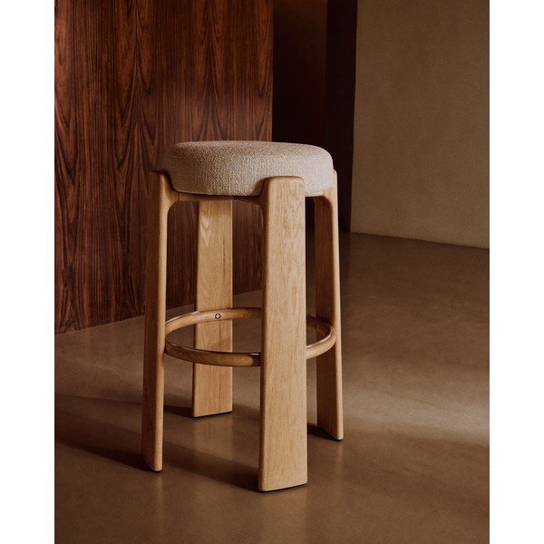 Beżowo-naturalnym hoker z litego drewna jesionowego (wysokość siedziska 75 cm) Granite – Kave Home-image-1