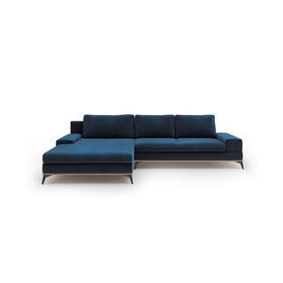 Granatowy rozkładany narożnik z aksamitnym obiciem Windsor & Co Sofas Astre, lewostronny