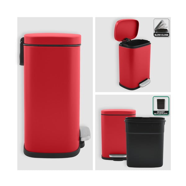 Czerwony stalowy kosz na śmieci z pedałem 5 l   Akira – Spirella-image-3