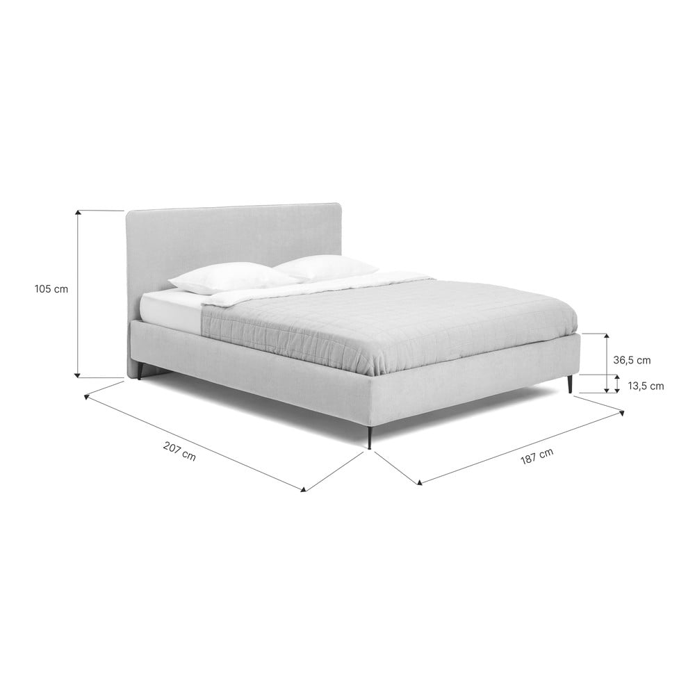Szare tapicerowane łóżko dwuosobowe ze stelażem 180x200 cm Noira Slim – Bonami Selection (zdjęcie 5)