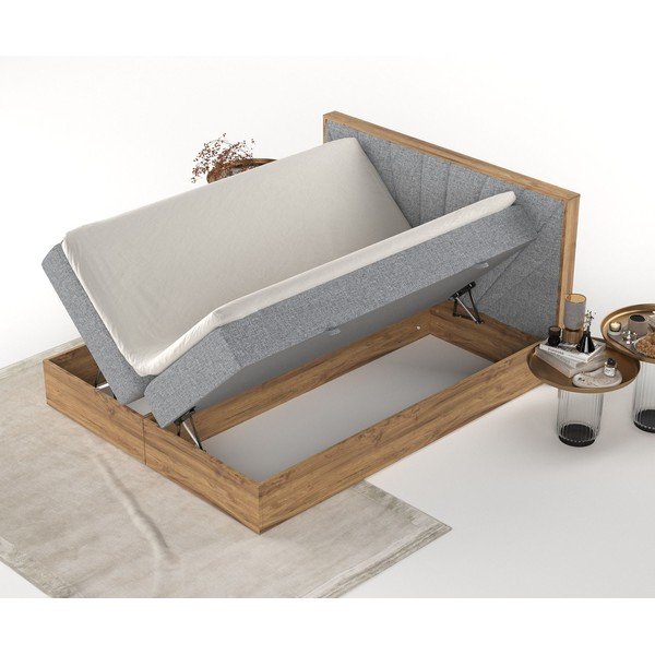 Szaro-naturalne łóżko boxspring ze schowkiem 200x200 cm Asahi – Maison de Rêve-image-3