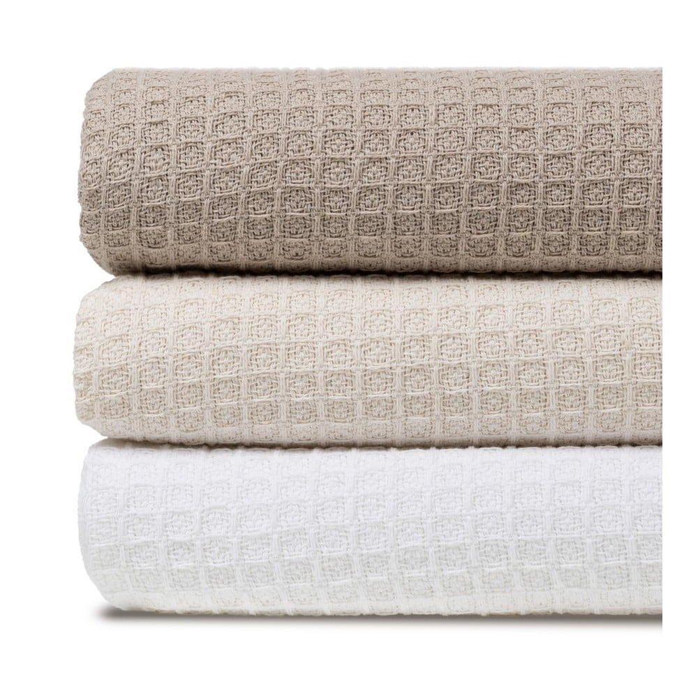 Kremowa narzuta z bawełny z recyklingu 260x280 cm Honeycomb – Ixia (zdjęcie 7)