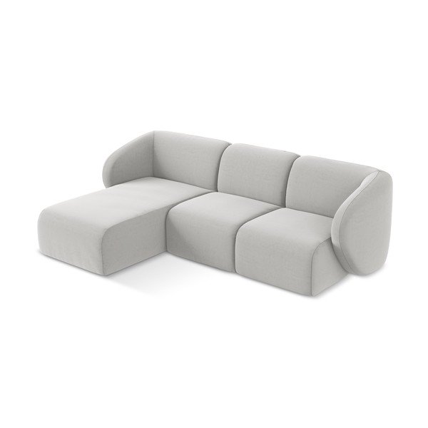 Jasnoszary aksamitny narożnik (lewostronny/z szezlongiem) Lani – Makamii-image-2