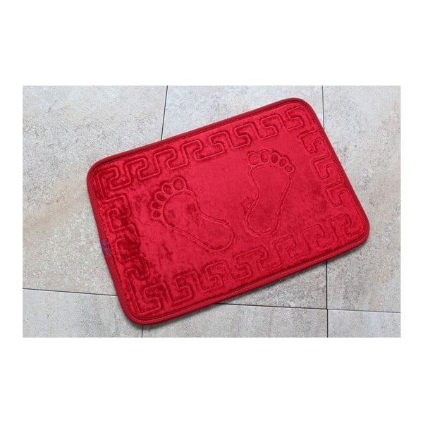 Czerwony dywanik łazienkowy z motywem stóp Feet Feet, 60x40 cm