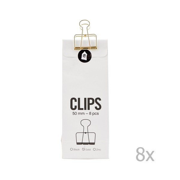 Zestaw 8 klipsów biurowych w kolorze złota Monograph, długość 5 cm