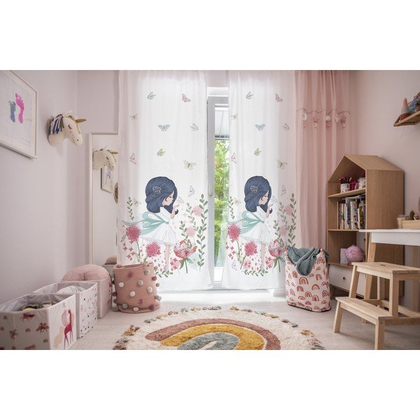Biała zasłona dziecięca z satyny bawełnianej 110x250 cm Flowers Around Me – Butter Kings-image-1