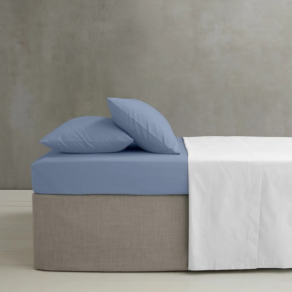 Niebieskie prześcieradło z perkalu z gumką 150x200 cm Easy Iron Percale – Catherine Lansfield-image-1