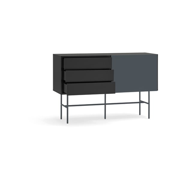 Czarno-antracytowa niska komoda z drzwiami przesuwnymi 140x91 cm Nube – Teulat-image-4