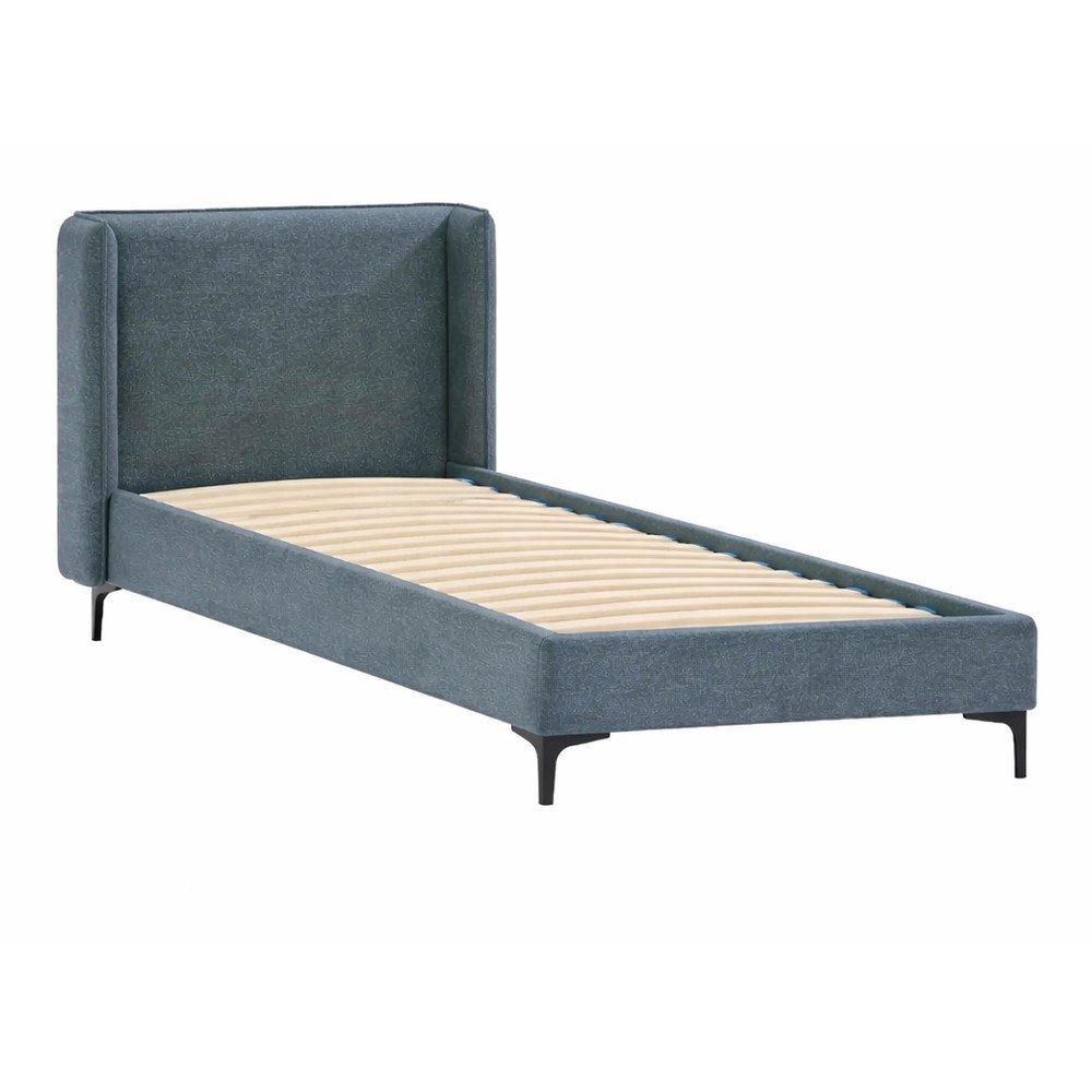 Niebieskie tapicerowane łóżko ze stelażem 90x200 cm Basti – Ropez