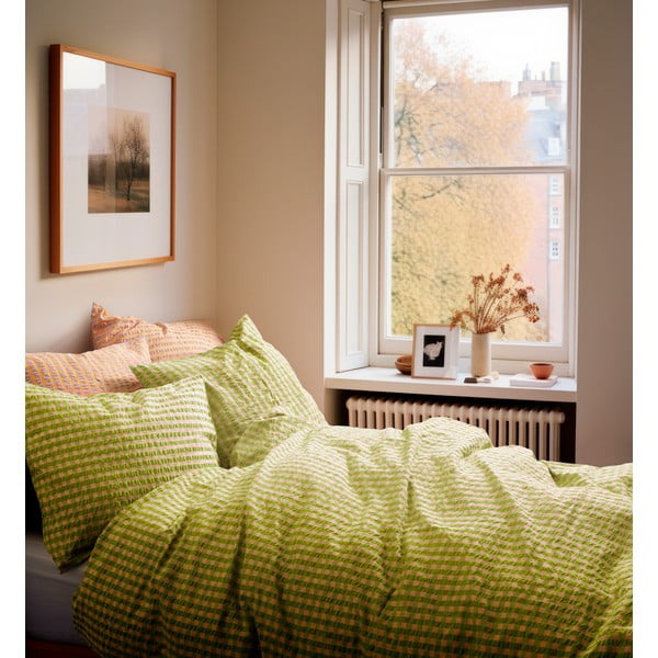 Zielono-różowa pościel jednoosobowa z kory 140x200 cm Bæk&Bølge – JUNA-image-1