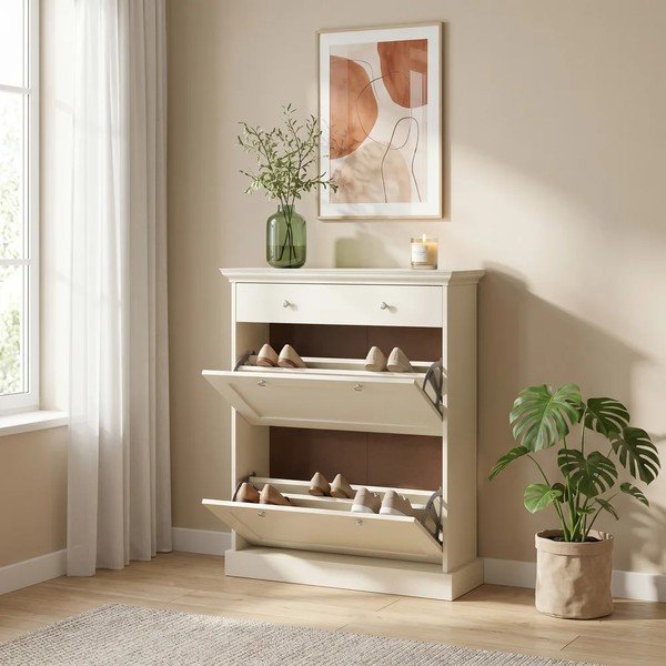 Beżowa uchylna szafka na buty z matowym wykończeniem 80x105x30 cm Binz – Støraa-image-2