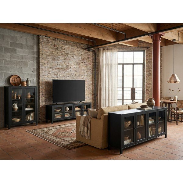 Czarna szafka pod TV z litego drewna sosnowego 150x50x40 cm Alessandra – Marckeric-image-4