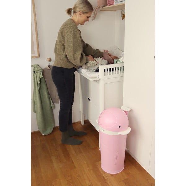 Różowy plastikowy kosz na pieluchy 25 l Whale – Kindsgut-image-3